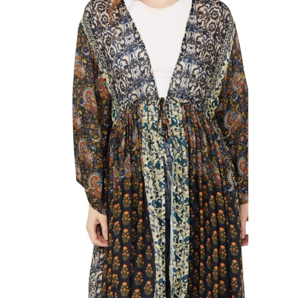 NWT FREE PEOPLE WOMEN'S LONG GEO PRINT KIMONO - ONE SIZE - Picture 4 of 10